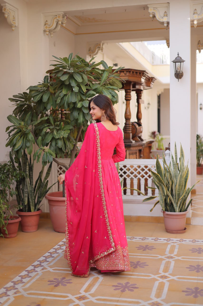 Pink Silk Embroidered Anarkali Gown