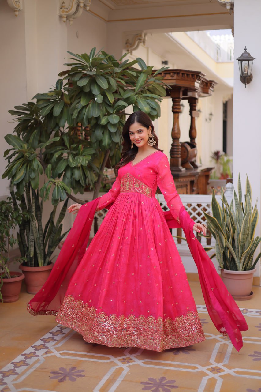 Pink Silk Embroidered Anarkali Gown