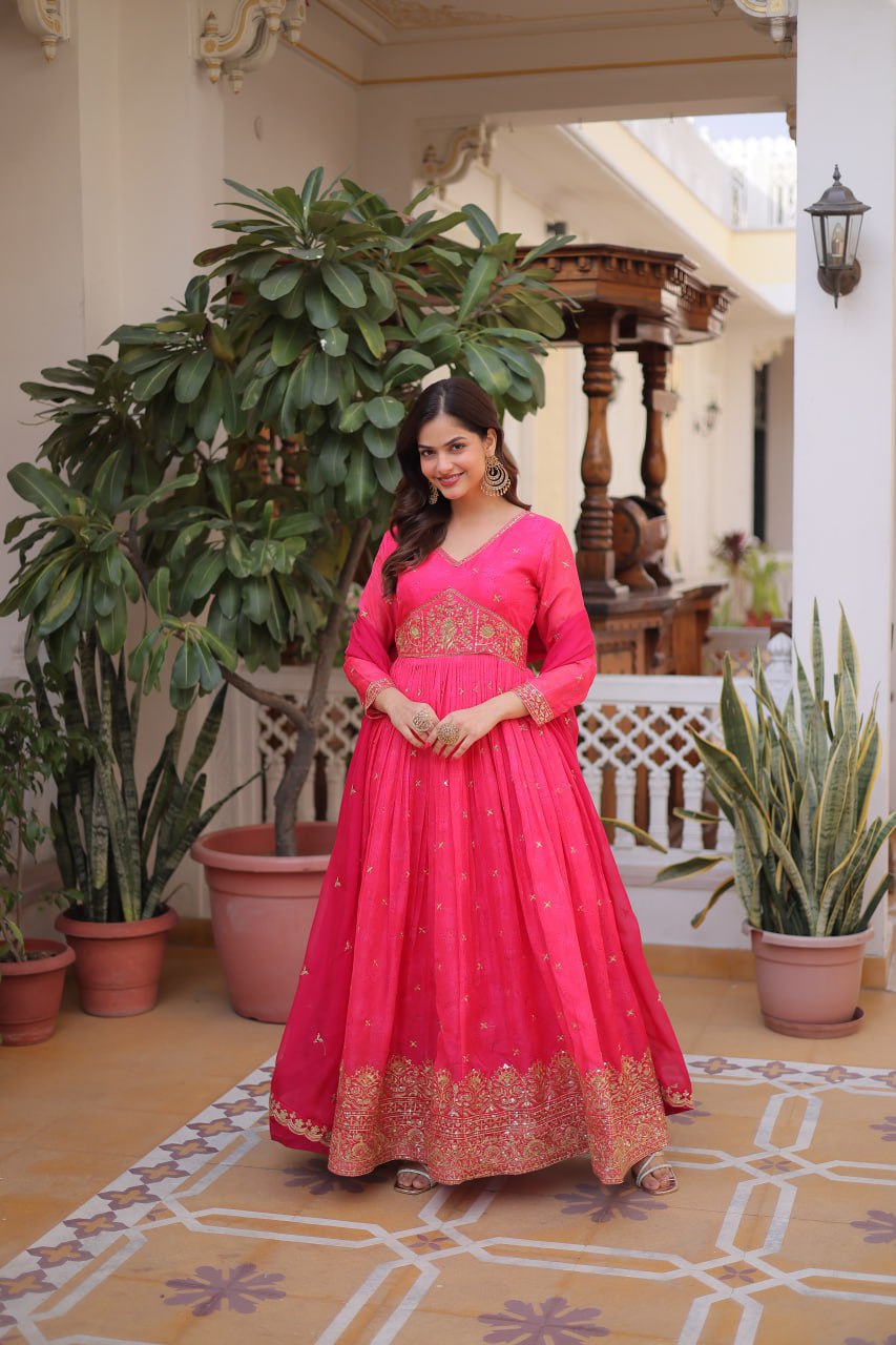 Pink Silk Embroidered Anarkali Gown