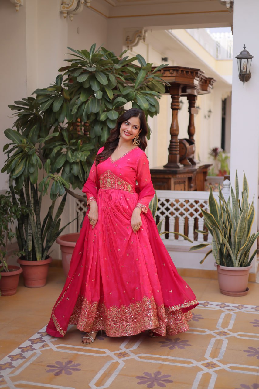 Pink Silk Embroidered Anarkali Gown