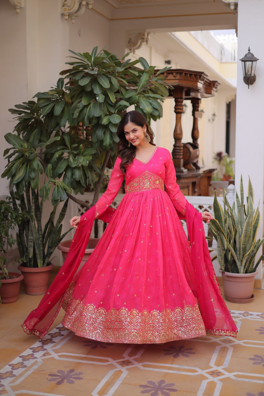Pink Silk Embroidered Anarkali Gown