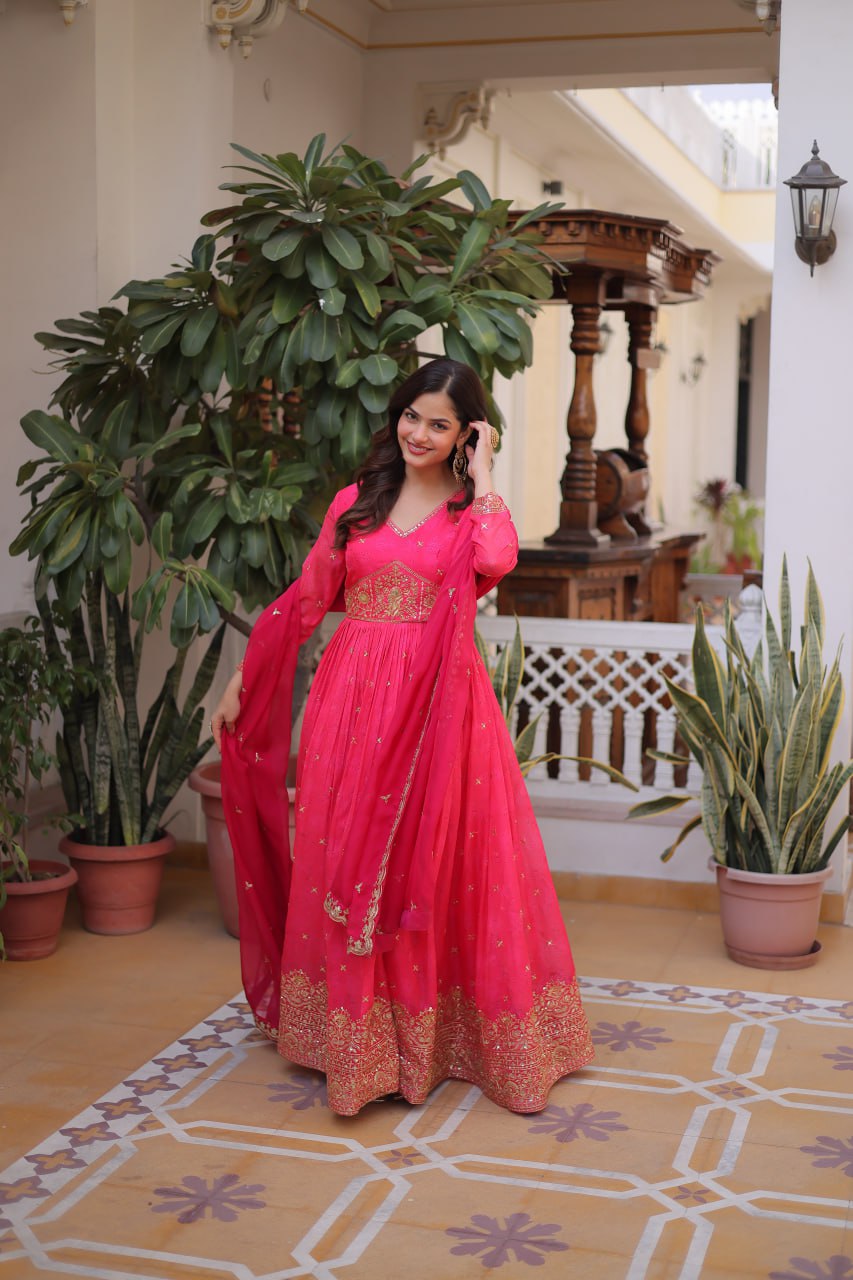Pink Silk Embroidered Anarkali Gown
