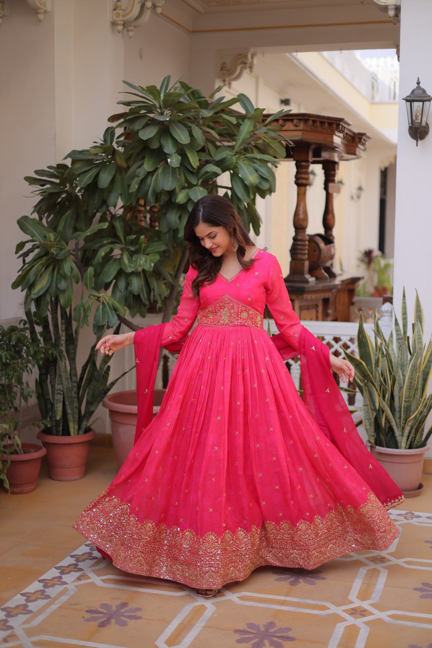 Pink Silk Embroidered Anarkali Gown