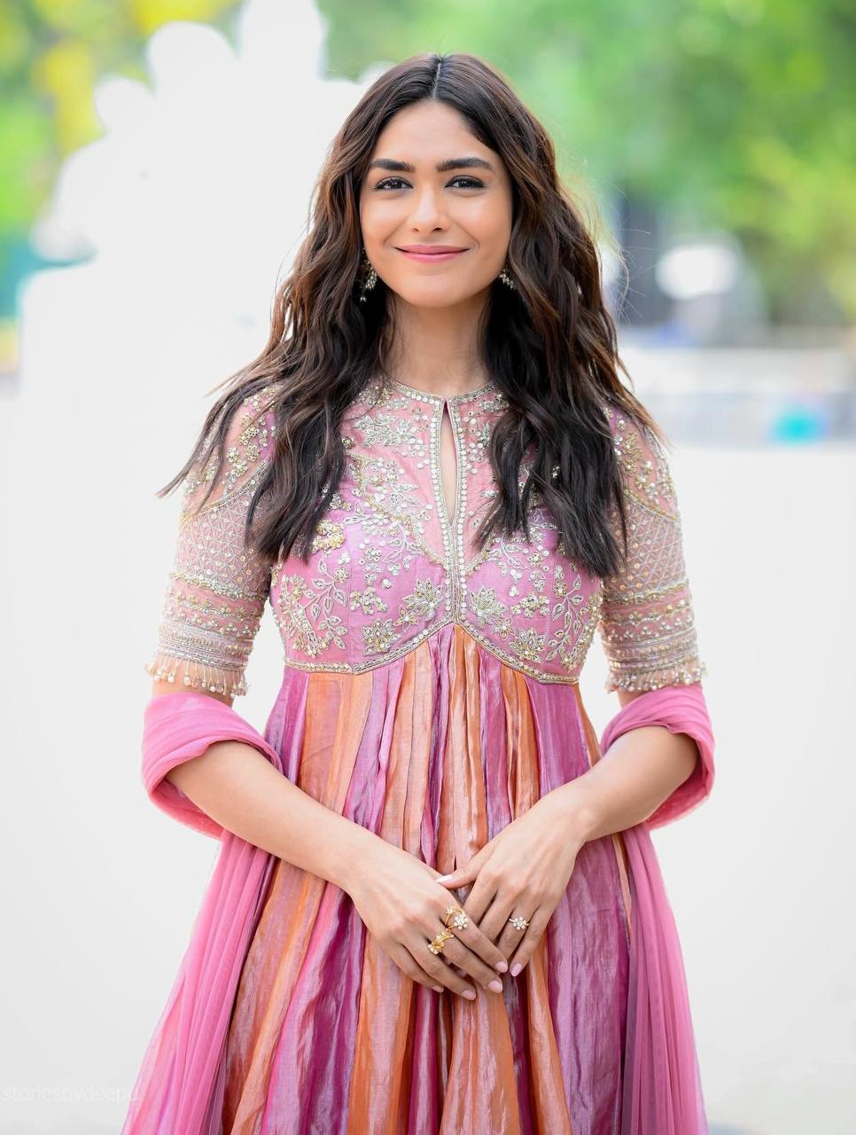 Pink Silk Embroidery Beads Work Gown