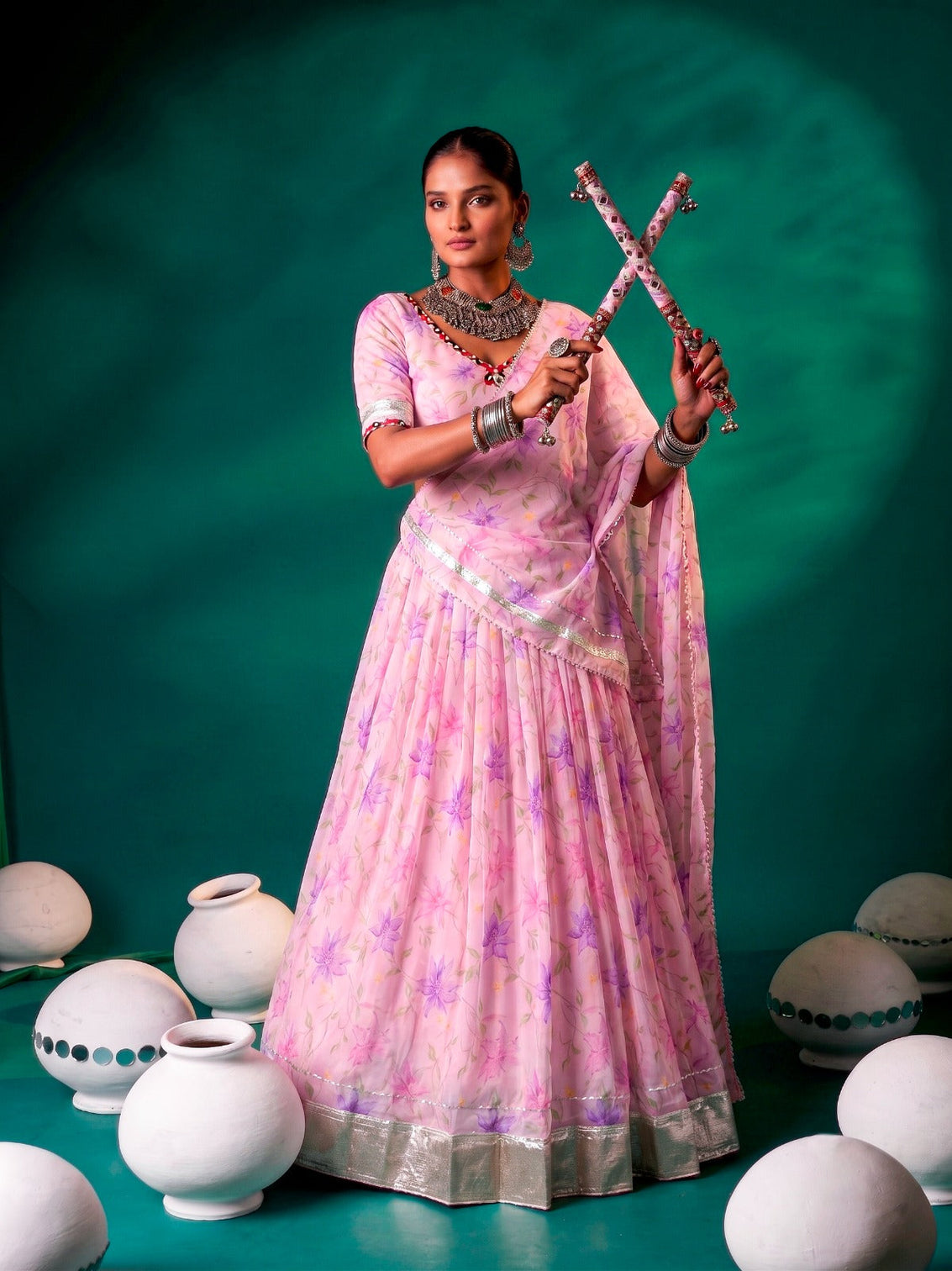Pink Silk Floral Printed Lehenga