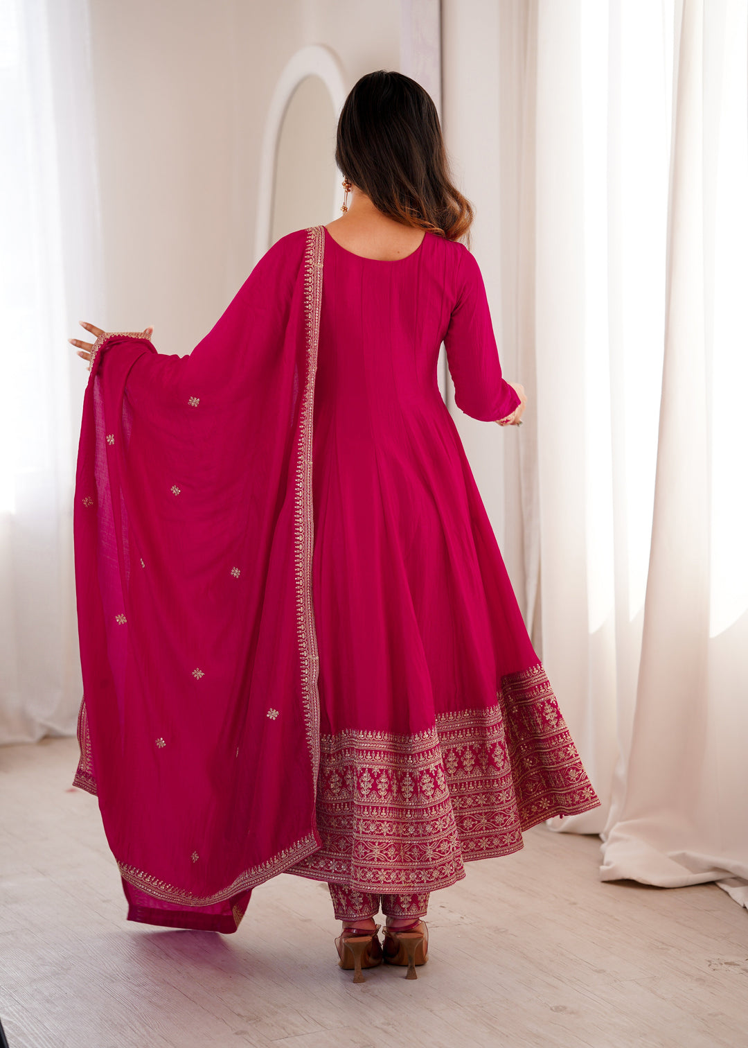 Pink Silk Full Kali Anarkali Gown set