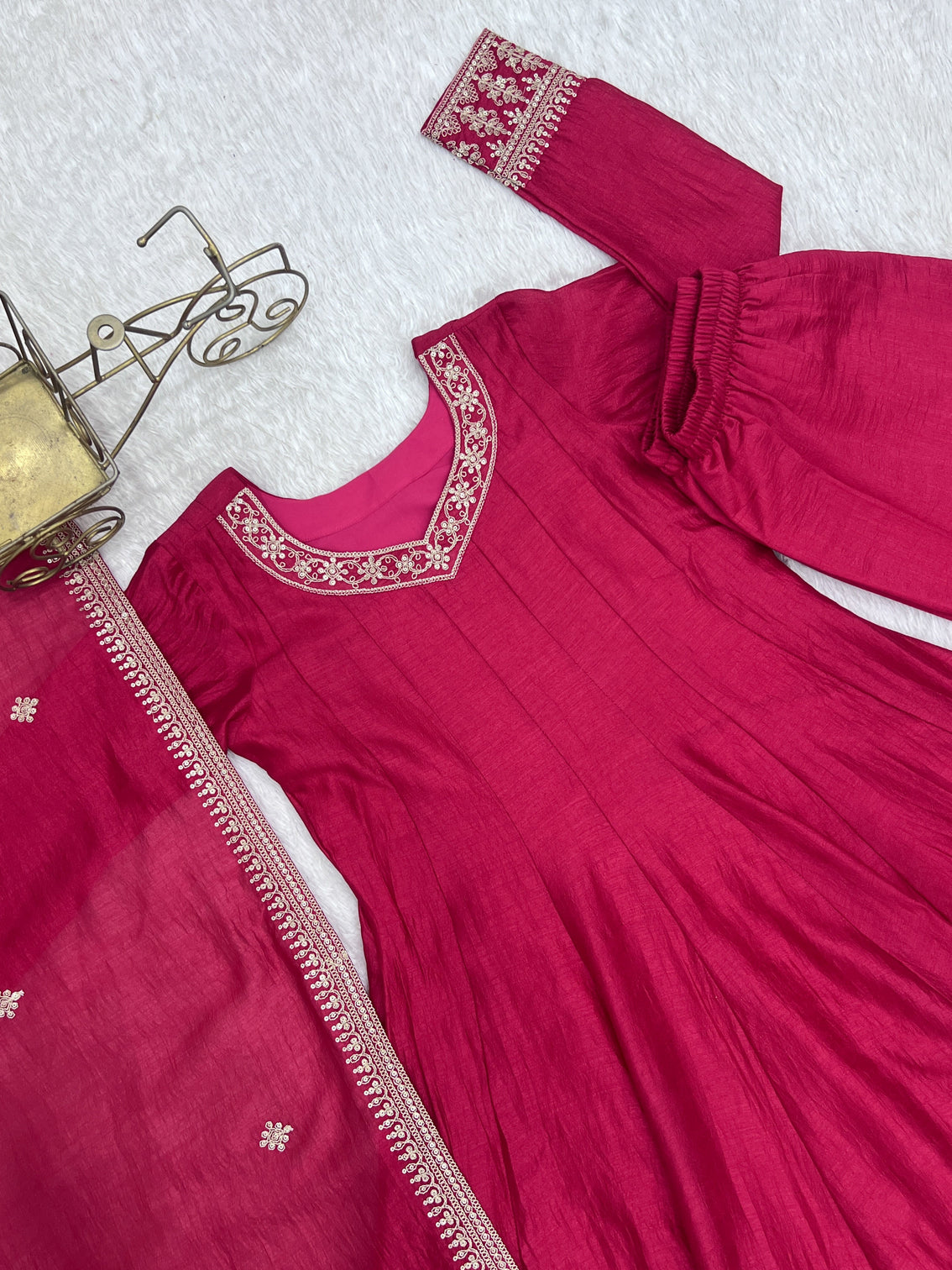 Pink Silk Full Kali Anarkali Gown set