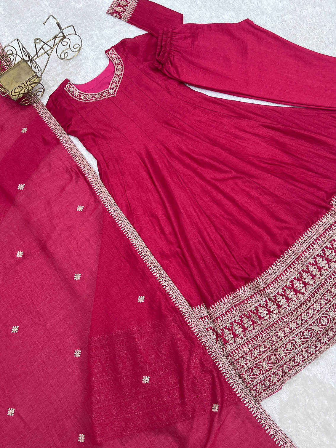 Pink Silk Full Kali Anarkali Gown set