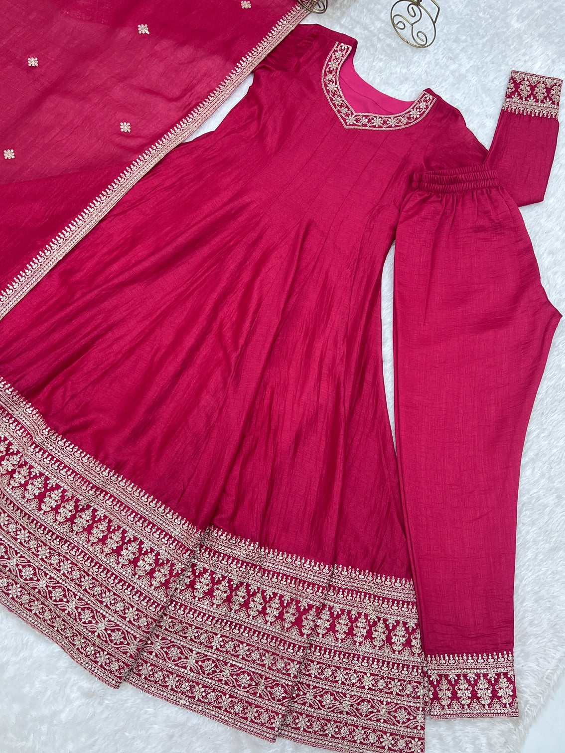 Pink Silk Full Kali Anarkali Gown set