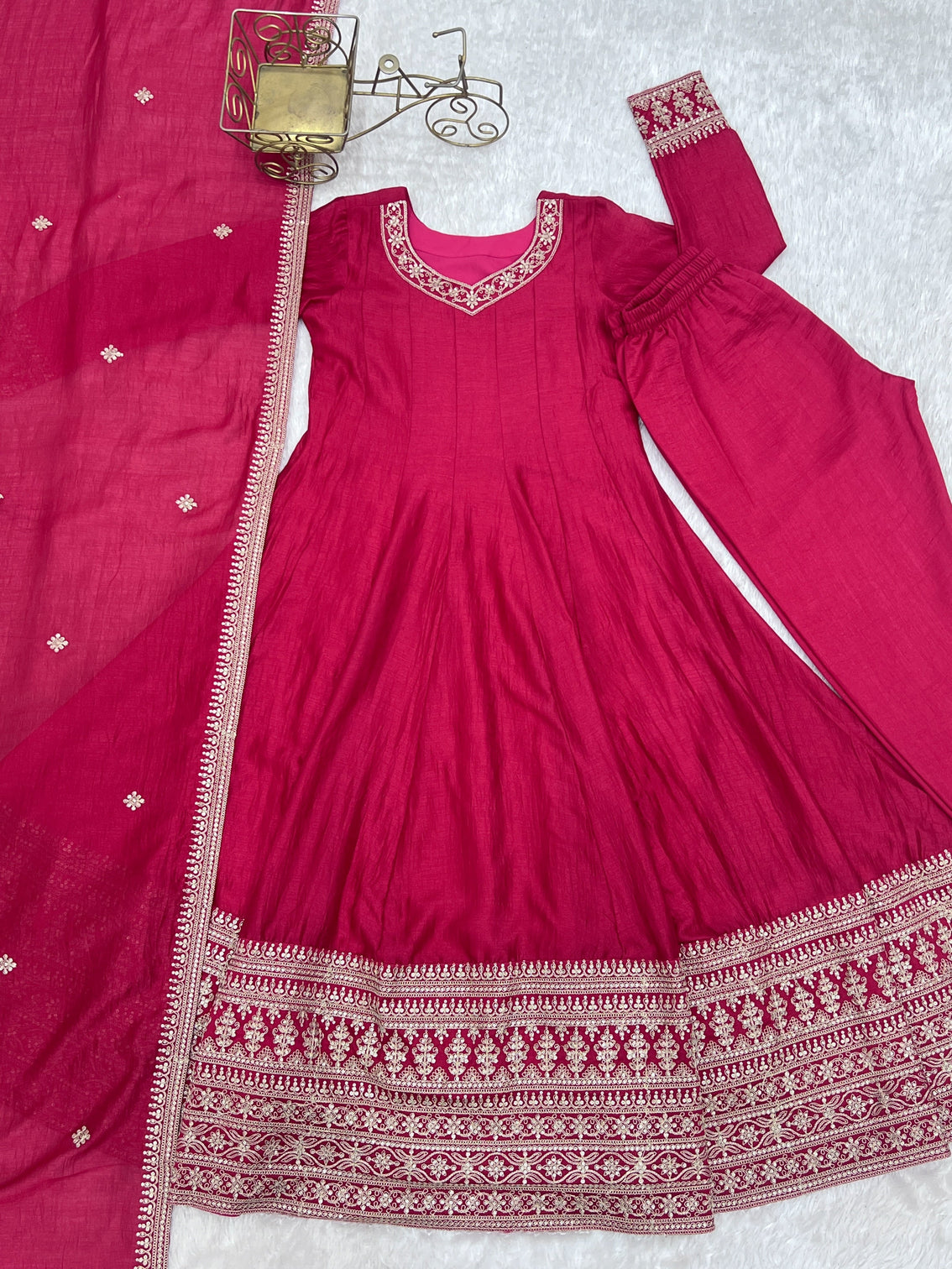 Pink Silk Full Kali Anarkali Gown set