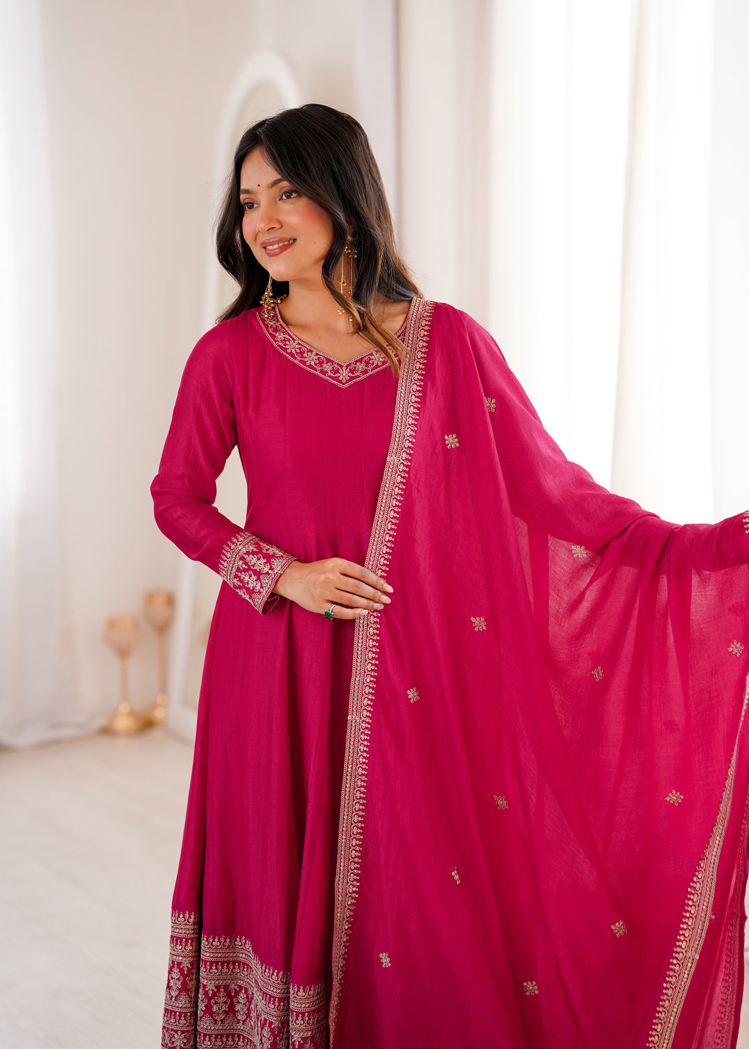 Pink Silk Full Kali Anarkali Gown set