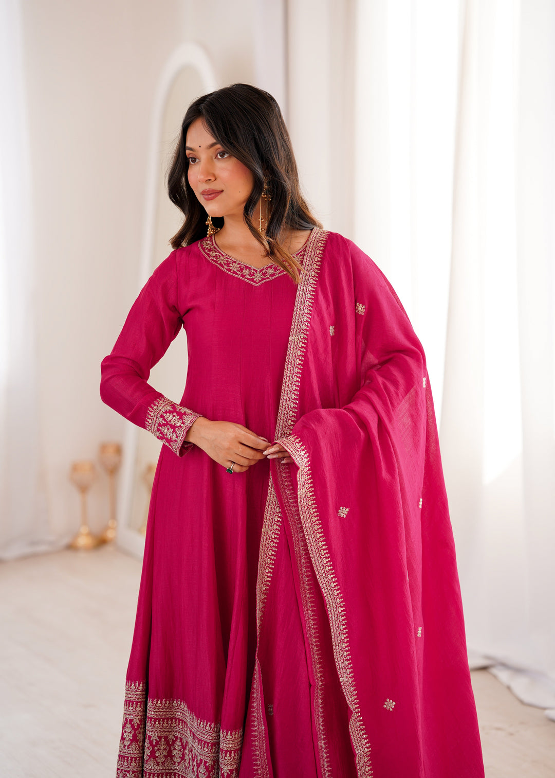 Pink Silk Full Kali Anarkali Gown set