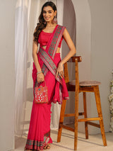 Libas Pink Solid Georgette Saree With Unstitched Blouse Piece