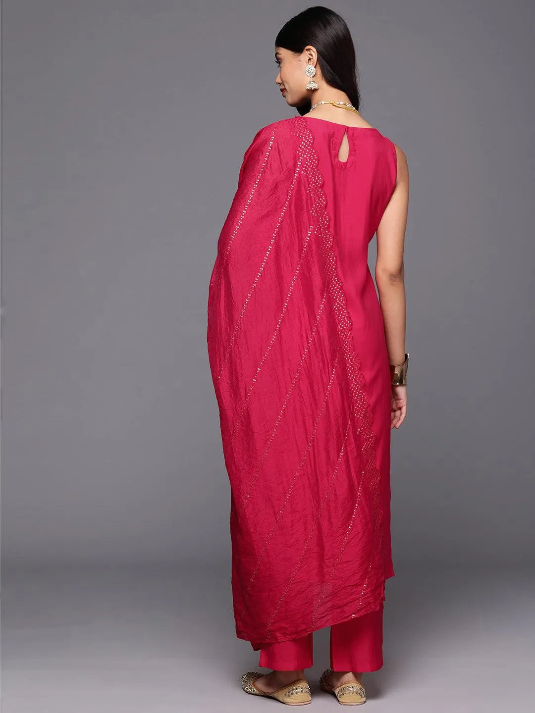 Gerua Pink Solid Silk Blend Straight Suit With Dupatta