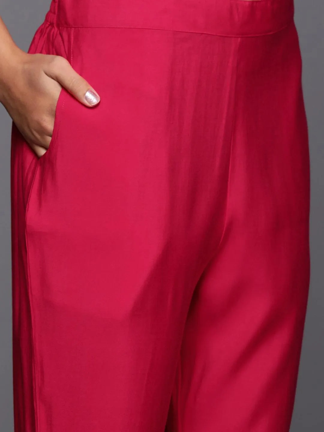Gerua Pink Solid Silk Blend Straight Suit With Dupatta