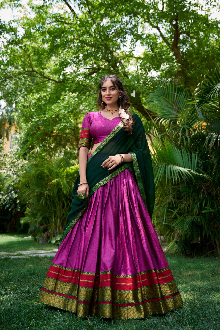 Pink South Style Poly Cotton Half Saree – A Timeless Blend of Tradition & Elegance