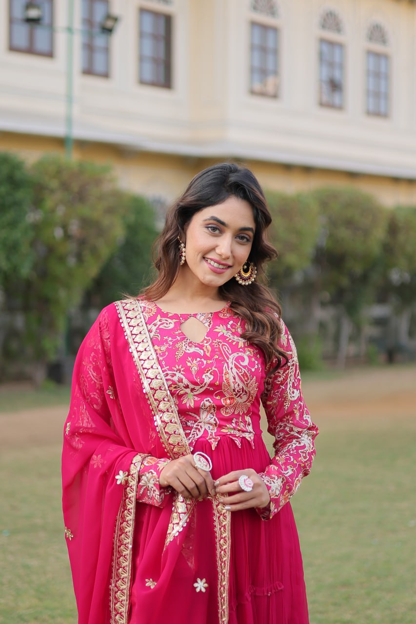 Pink Stunning Faux Georgette Gown Dupatta Collection in Vibrant Colors