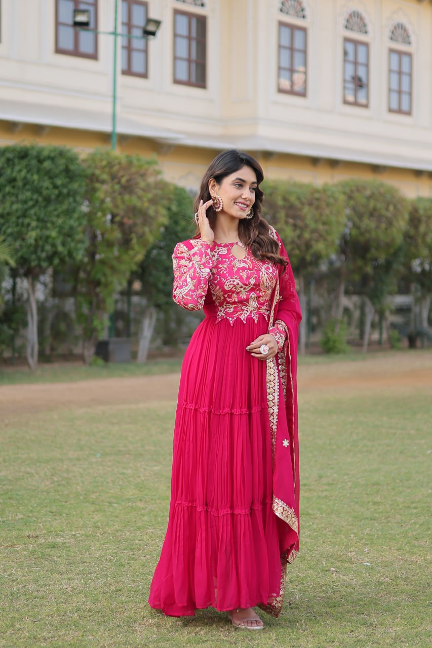 Pink Stunning Faux Georgette Gown Dupatta Collection in Vibrant Colors