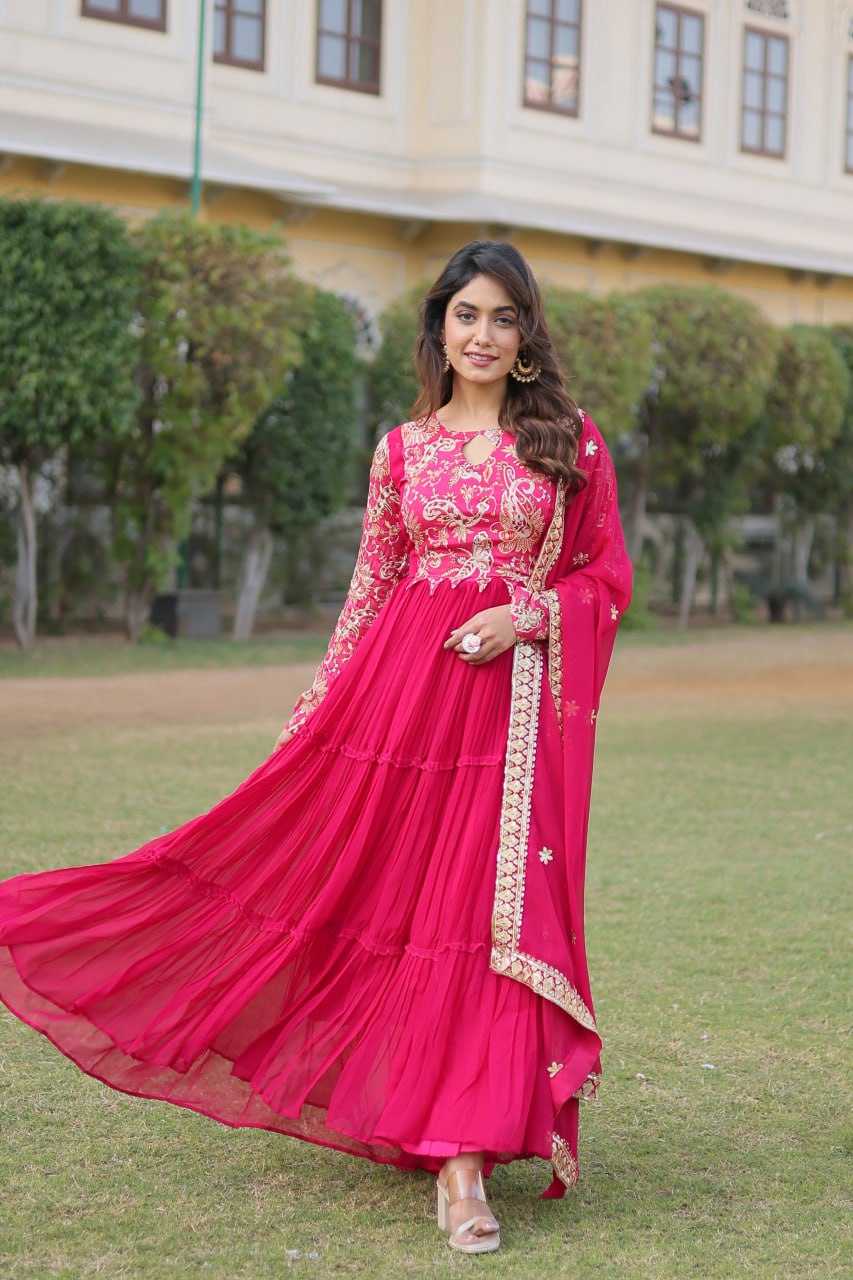 Pink Stunning Faux Georgette Gown Dupatta Collection in Vibrant Colors