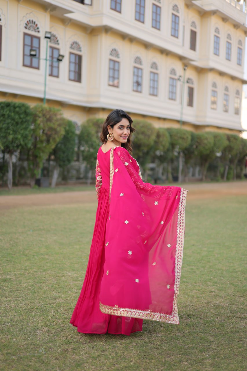 Pink Stunning Faux Georgette Gown Dupatta Collection in Vibrant Colors