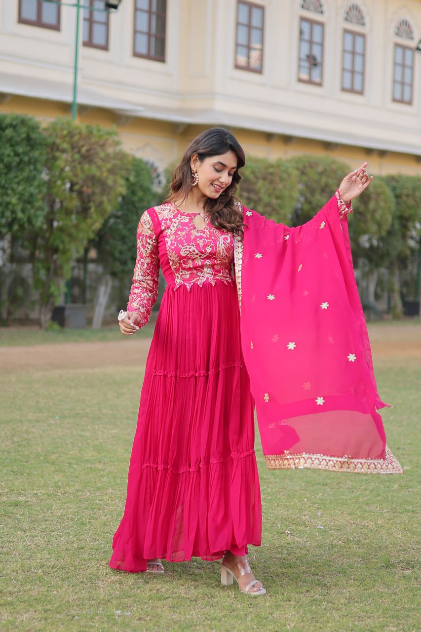 Pink Stunning Faux Georgette Gown Dupatta Collection in Vibrant Colors