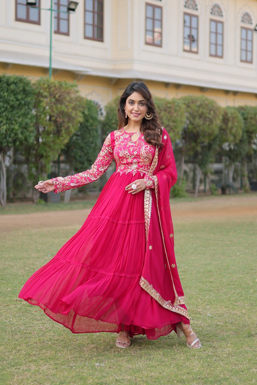 Pink Stunning Faux Georgette Gown Dupatta Collection in Vibrant Colors