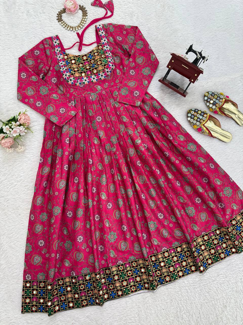 Pink Stylish Reyon Embroidered & Digital Print Top with Mirror & Sequin Work