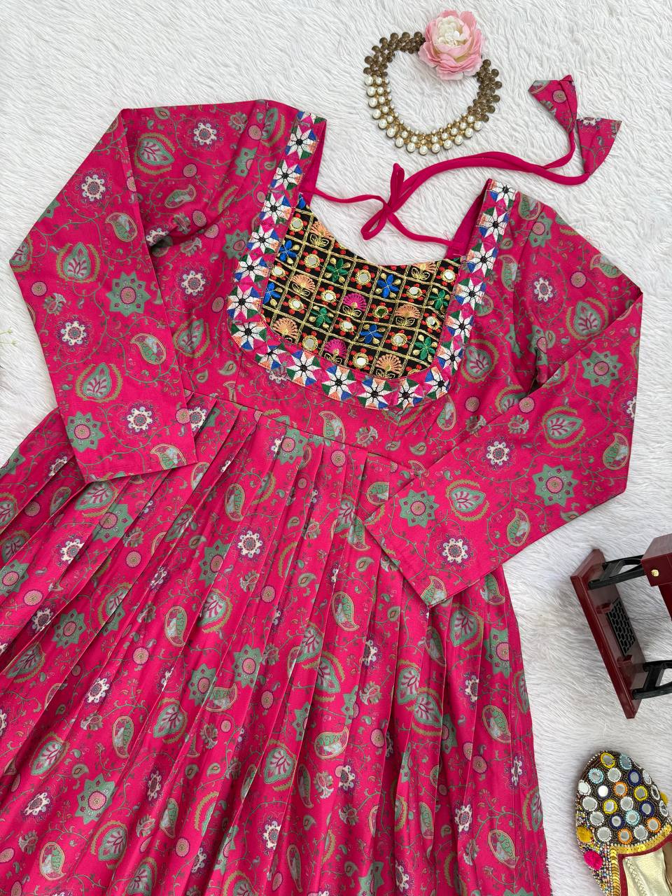 Pink Stylish Reyon Embroidered & Digital Print Top with Mirror & Sequin Work