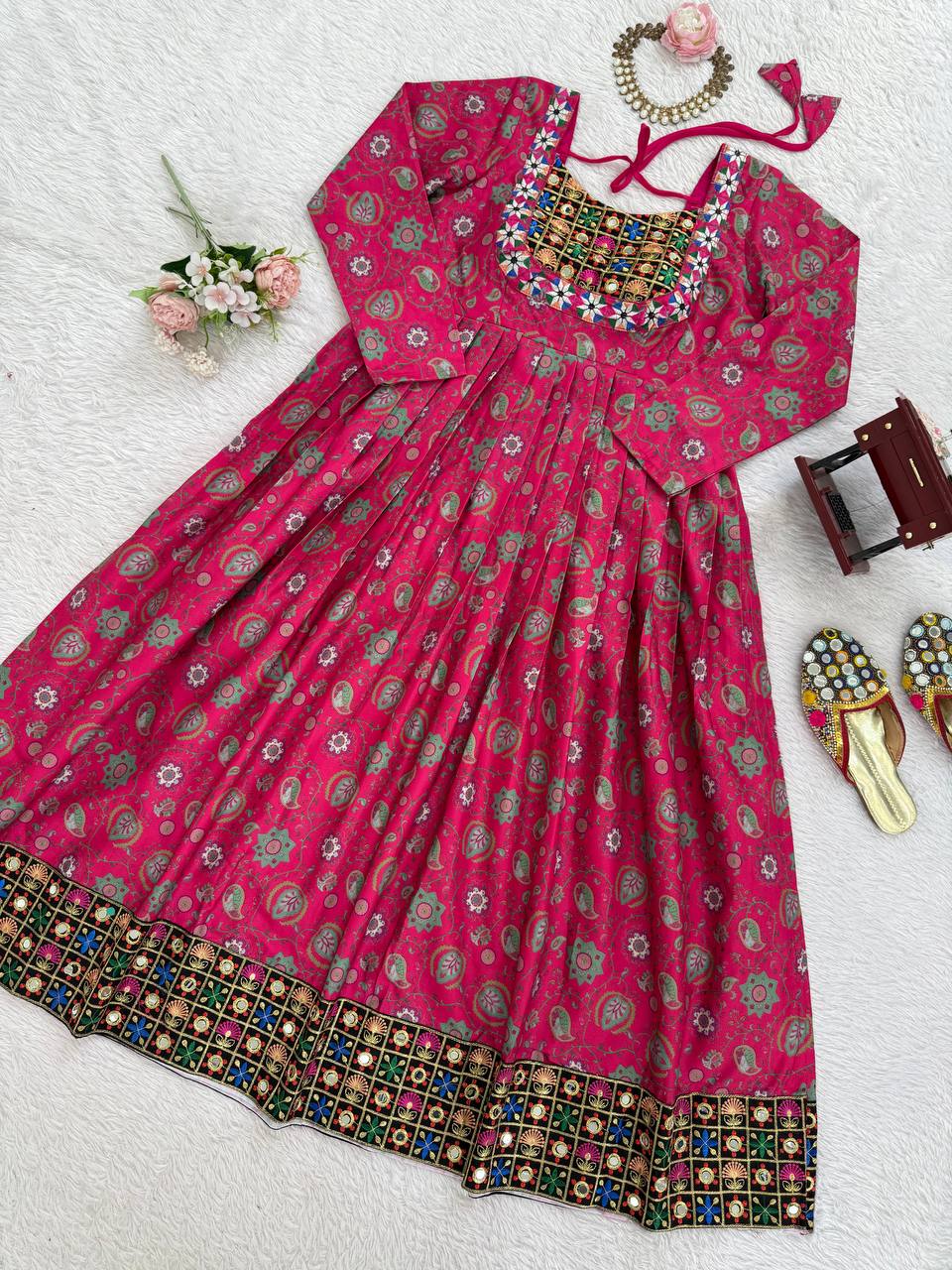 Pink Stylish Reyon Embroidered & Digital Print Top with Mirror & Sequin Work