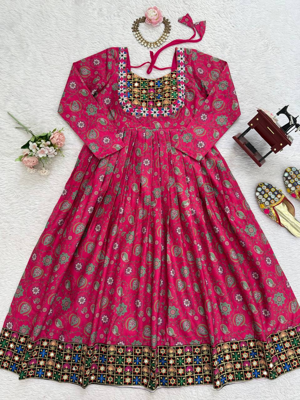 Pink Stylish Reyon Embroidered & Digital Print Top with Mirror & Sequin Work
