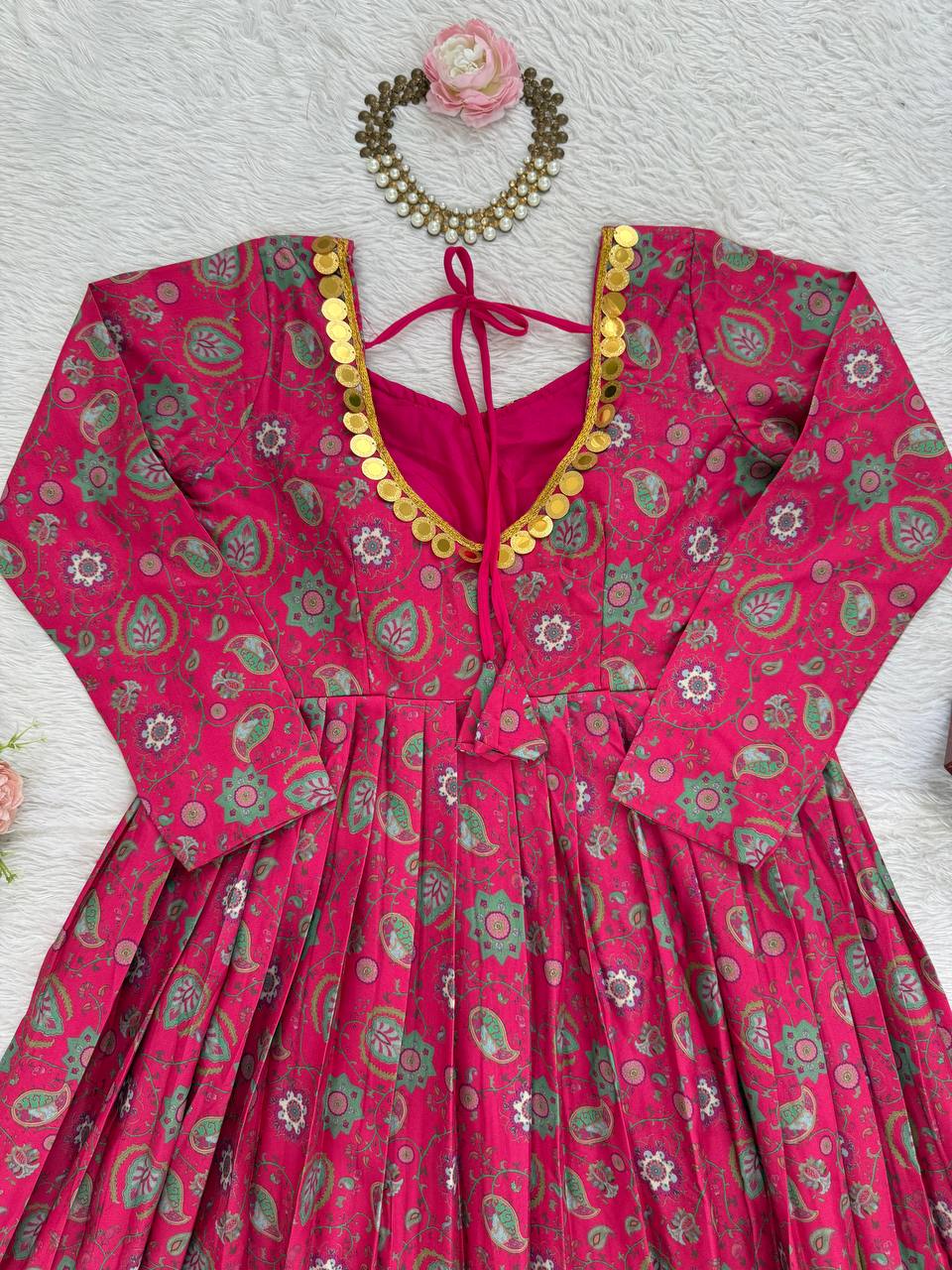 Pink Stylish Reyon Embroidered & Digital Print Top with Mirror & Sequin Work
