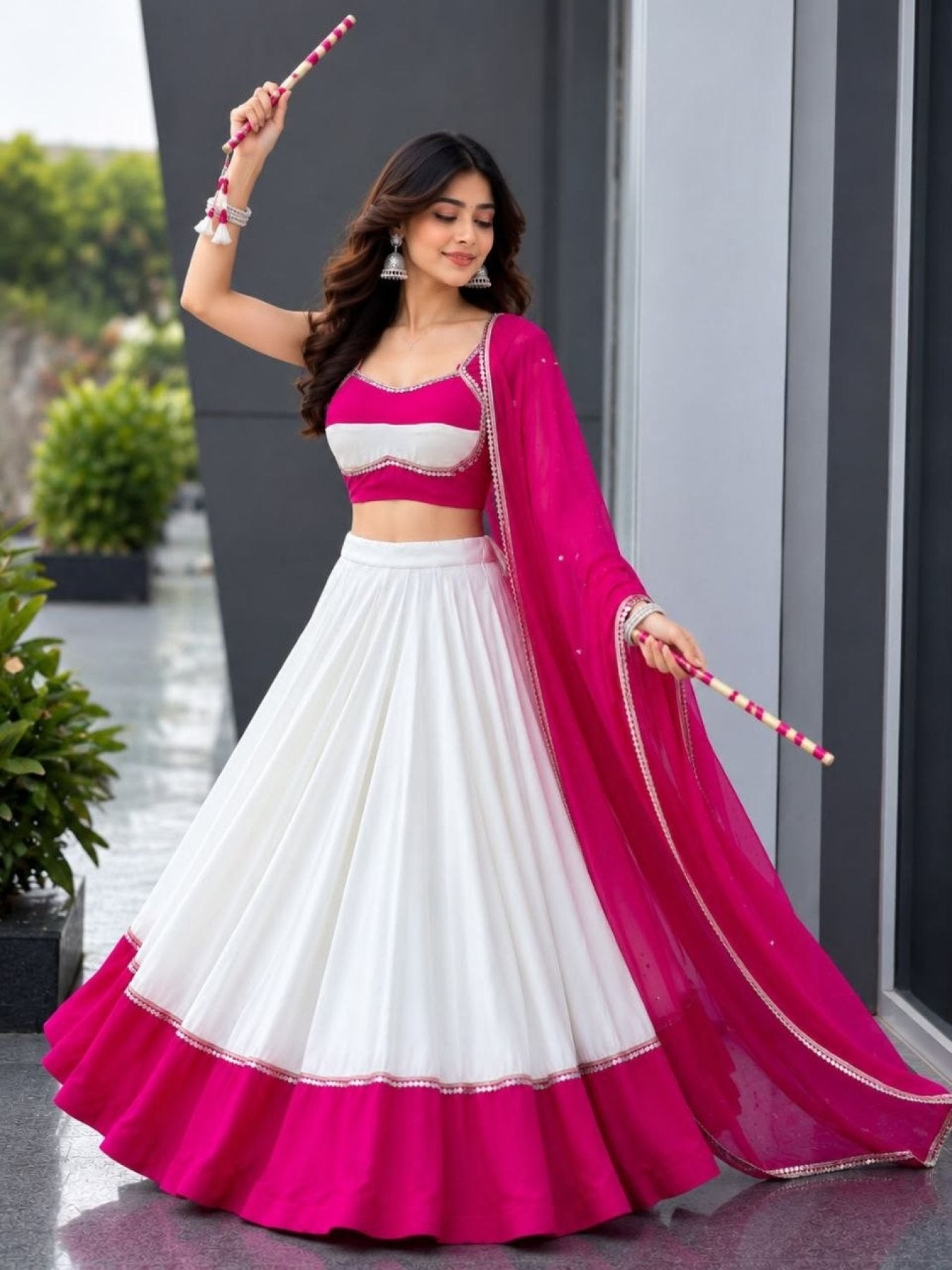 White Cotton Party Wear Lehenga Choli with Heavy Mirror Work Lace