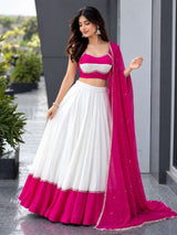 White Cotton Party Wear Lehenga Choli with Heavy Mirror Work Lace