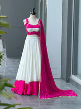 White Cotton Party Wear Lehenga Choli with Heavy Mirror Work Lace