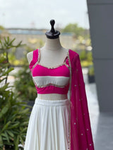 White Cotton Party Wear Lehenga Choli with Heavy Mirror Work Lace