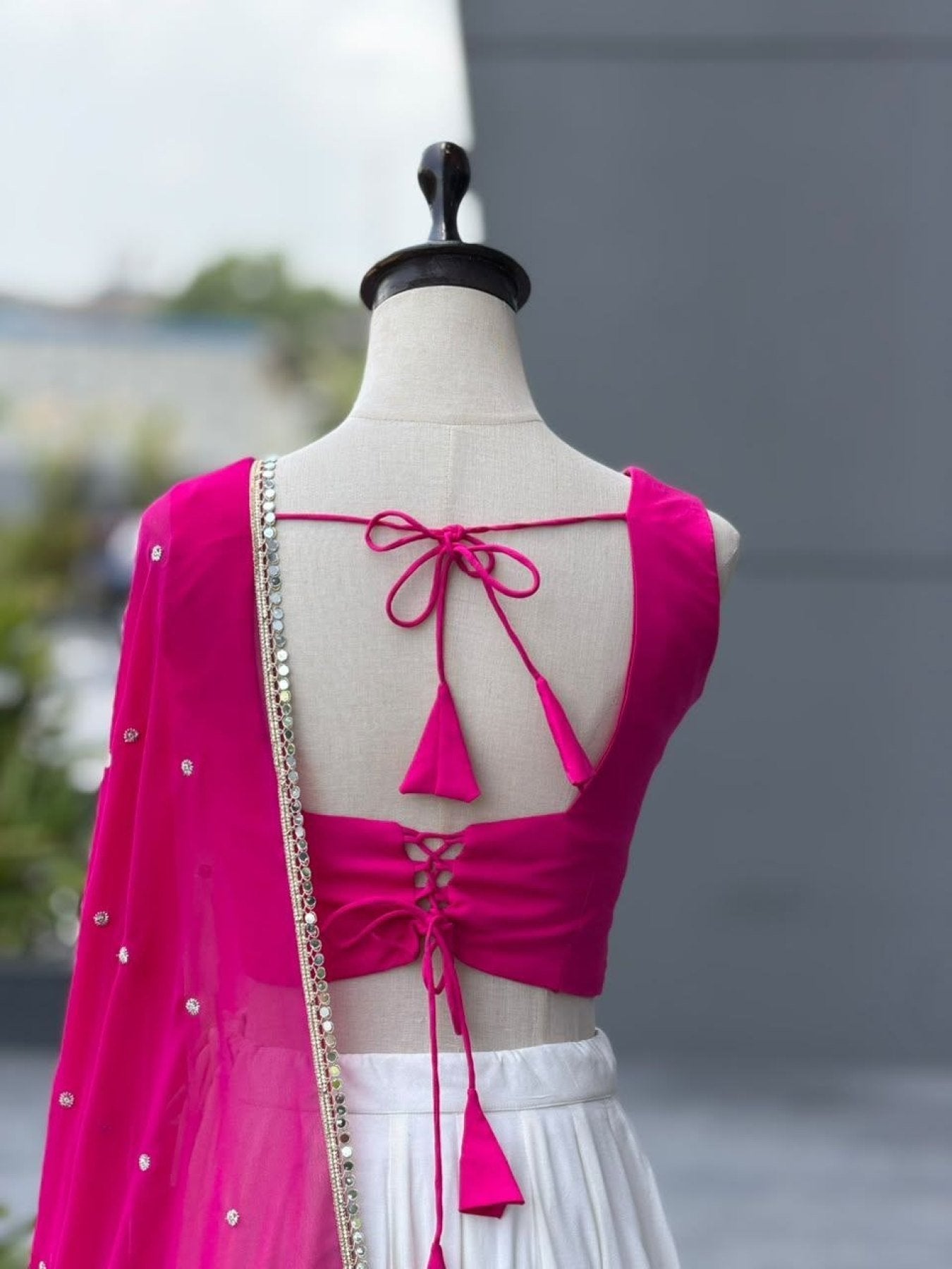 White Cotton Party Wear Lehenga Choli with Heavy Mirror Work Lace