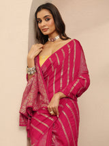Libas Pink Woven Design Banarsi Silk Blend Saree With Unstitched Blouse Piece