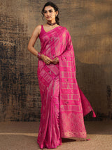 Libas Pink Woven Design Silk Blend Saree With Unstitched Blouse Piece