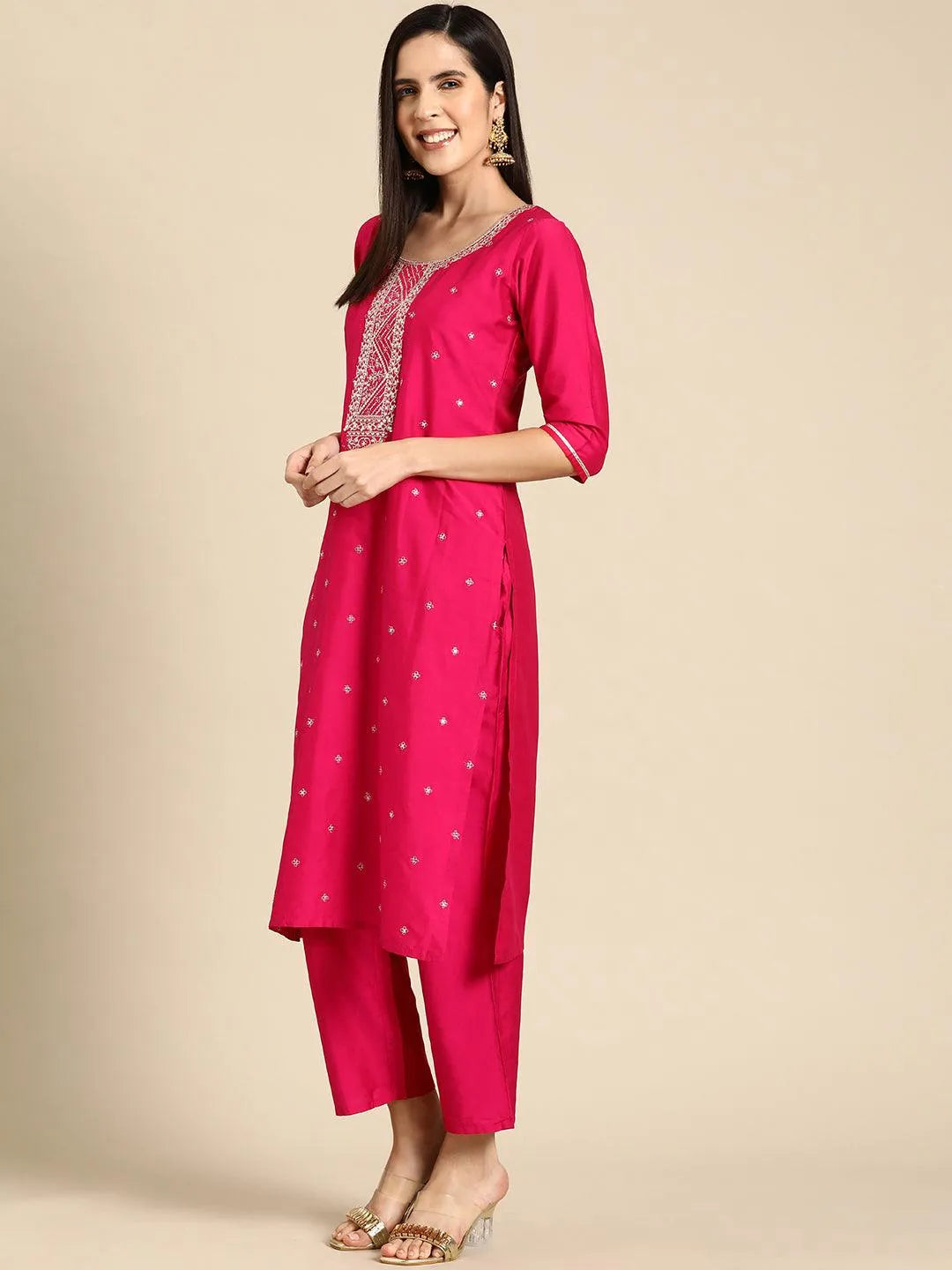 Gerua Pink Yoke Design Silk Blend Straight Suit With Dupatta