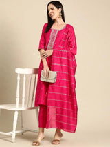Gerua Pink Yoke Design Silk Blend Straight Suit With Dupatta