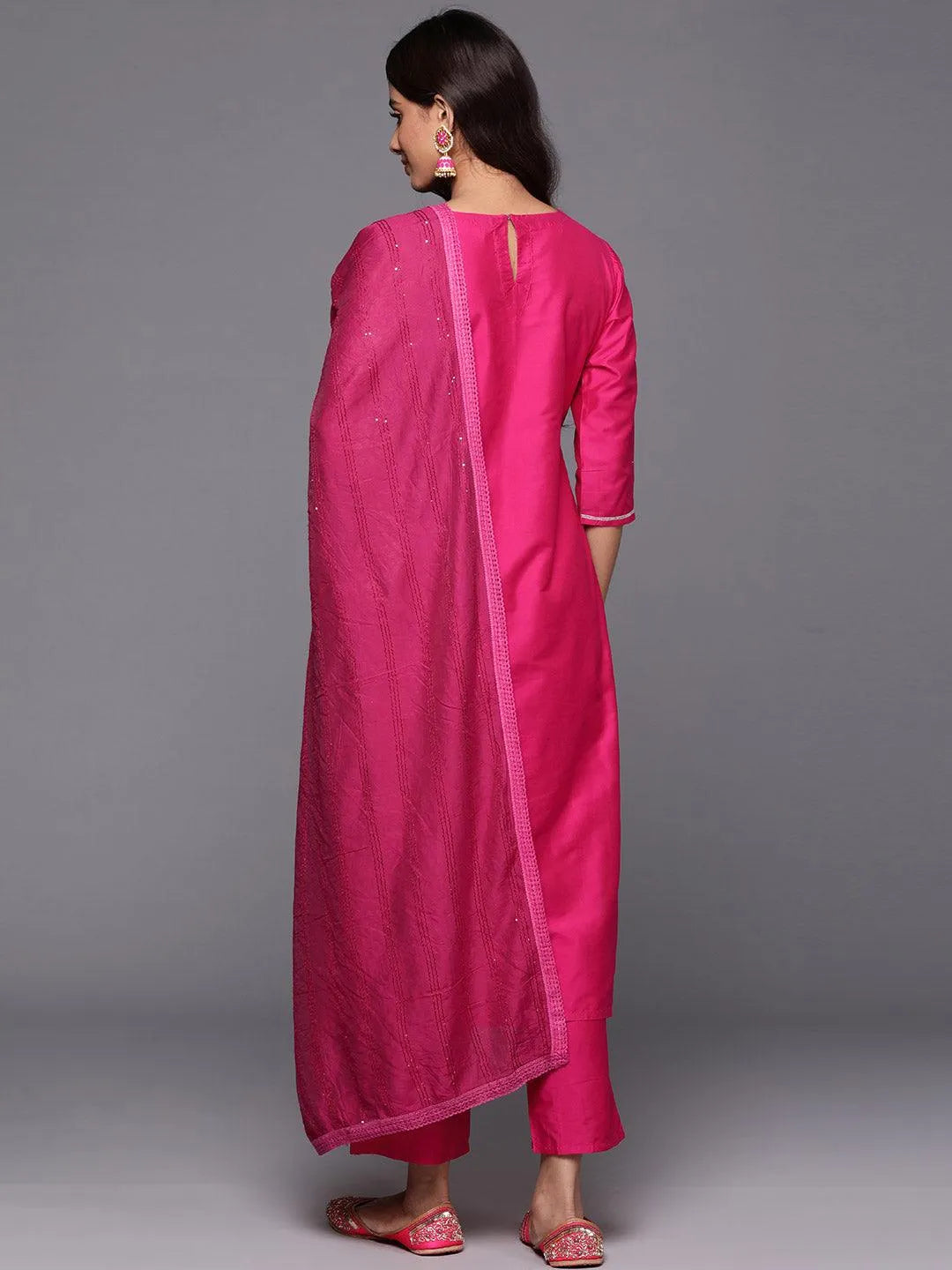 Mameraa Pink Yoke Design Silk Blend Straight Suit With Dupatta