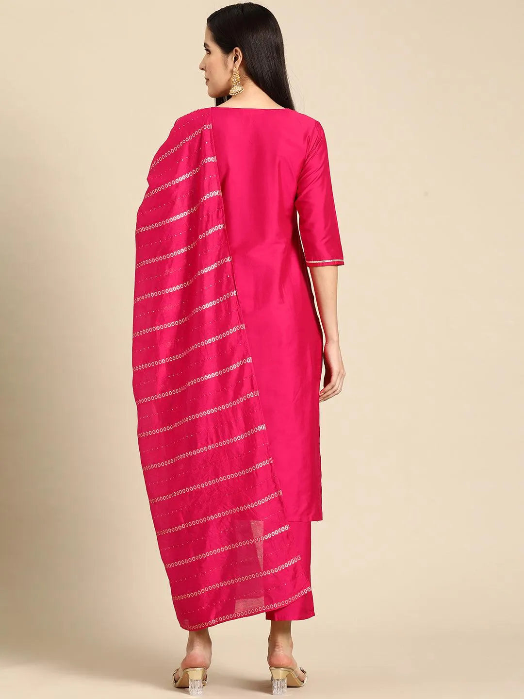 Gerua Pink Yoke Design Silk Blend Straight Suit With Dupatta