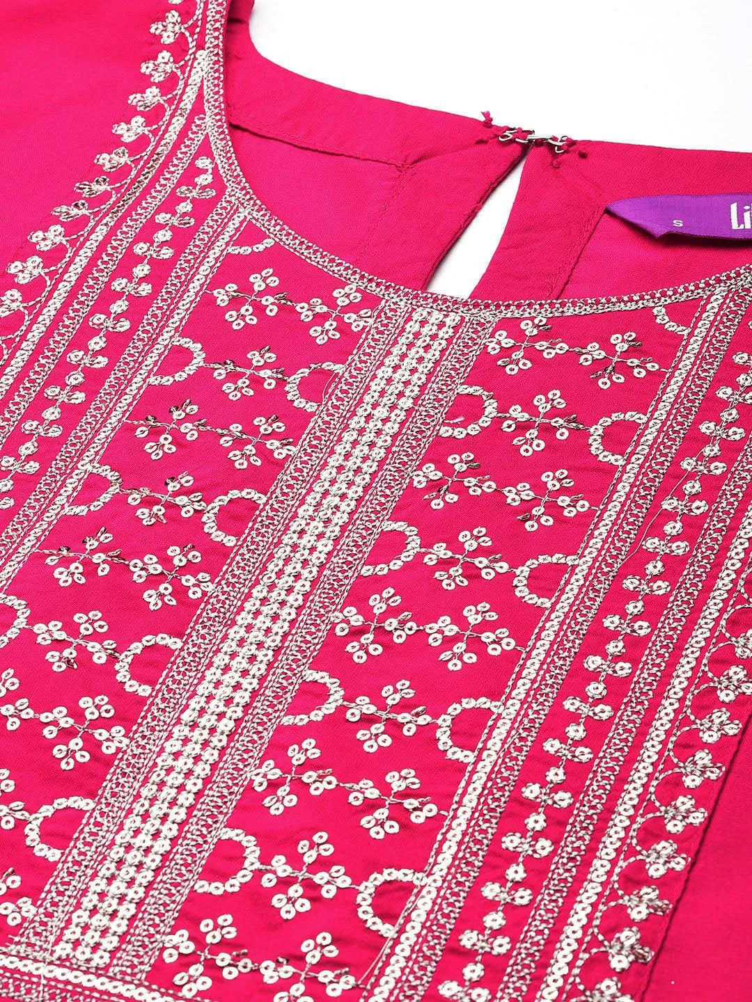 Mameraa Pink Yoke Design Silk Blend Straight Suit With Dupatta