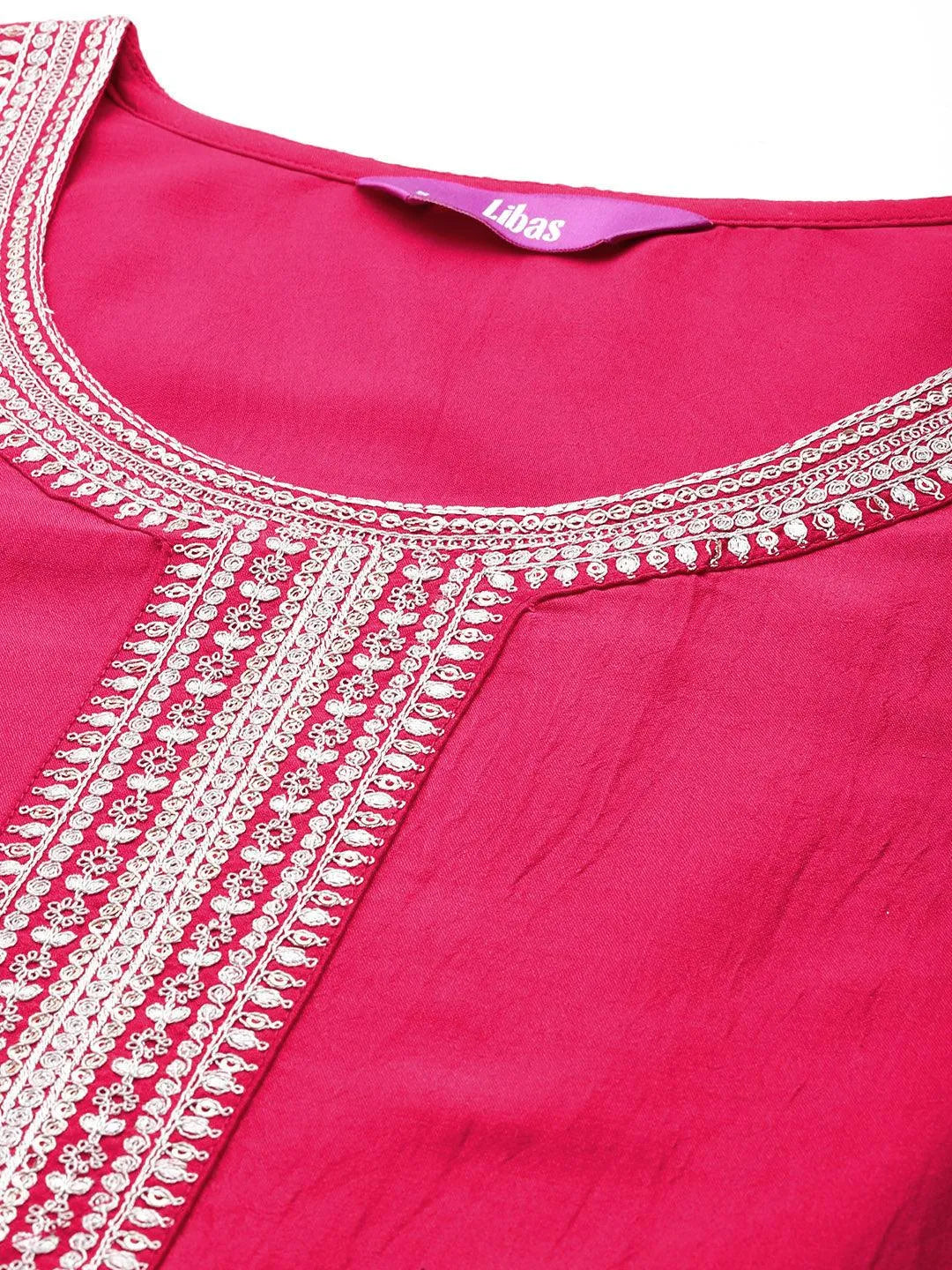 Mameraa Pink Yoke Design Silk Blend Straight Suit With Dupatta