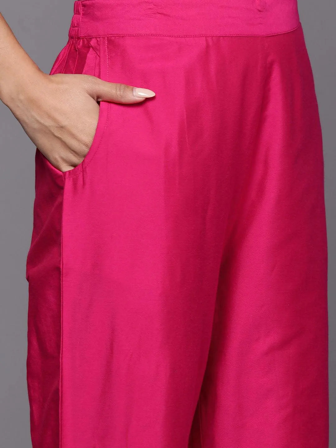 Mameraa Pink Yoke Design Silk Blend Straight Suit With Dupatta