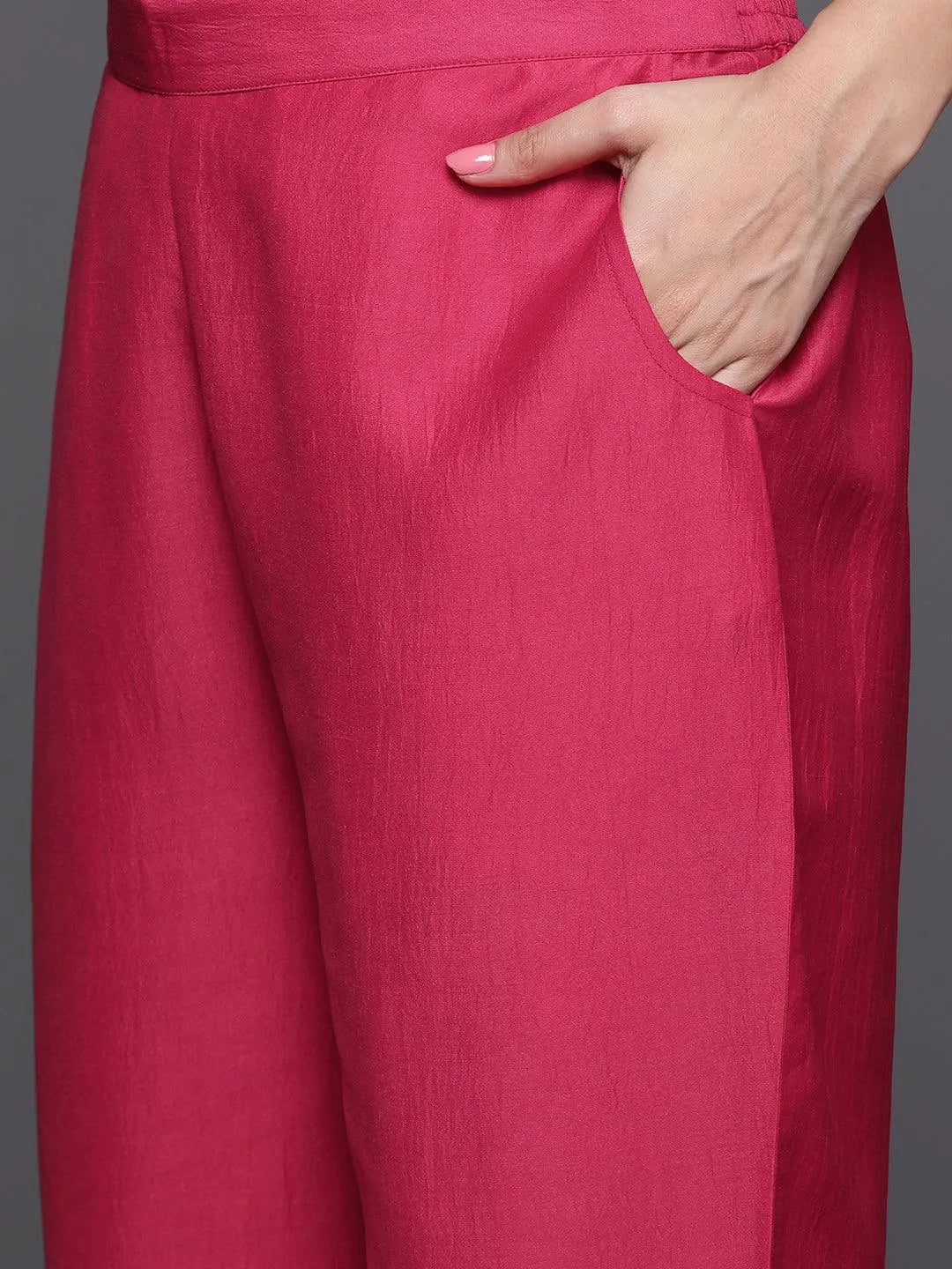 Mameraa Pink Yoke Design Silk Blend Straight Suit With Dupatta