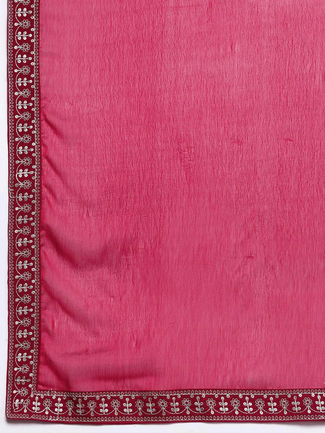 Mameraa Pink Yoke Design Silk Blend Straight Suit With Dupatta