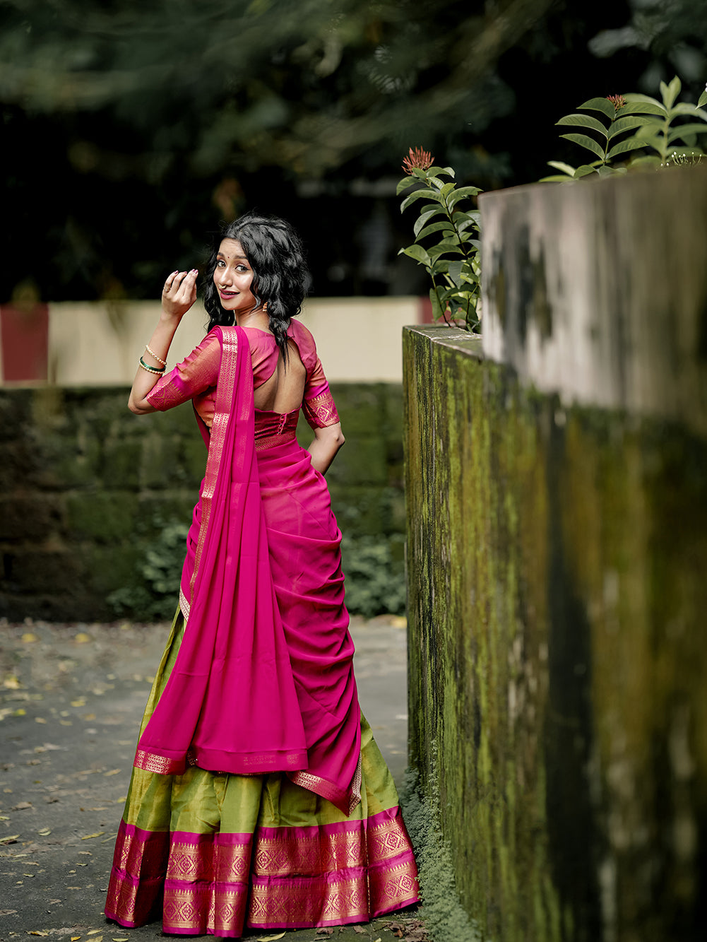 Pista green kanchipuram silk lehenga choli with zari weaving matching dupatta