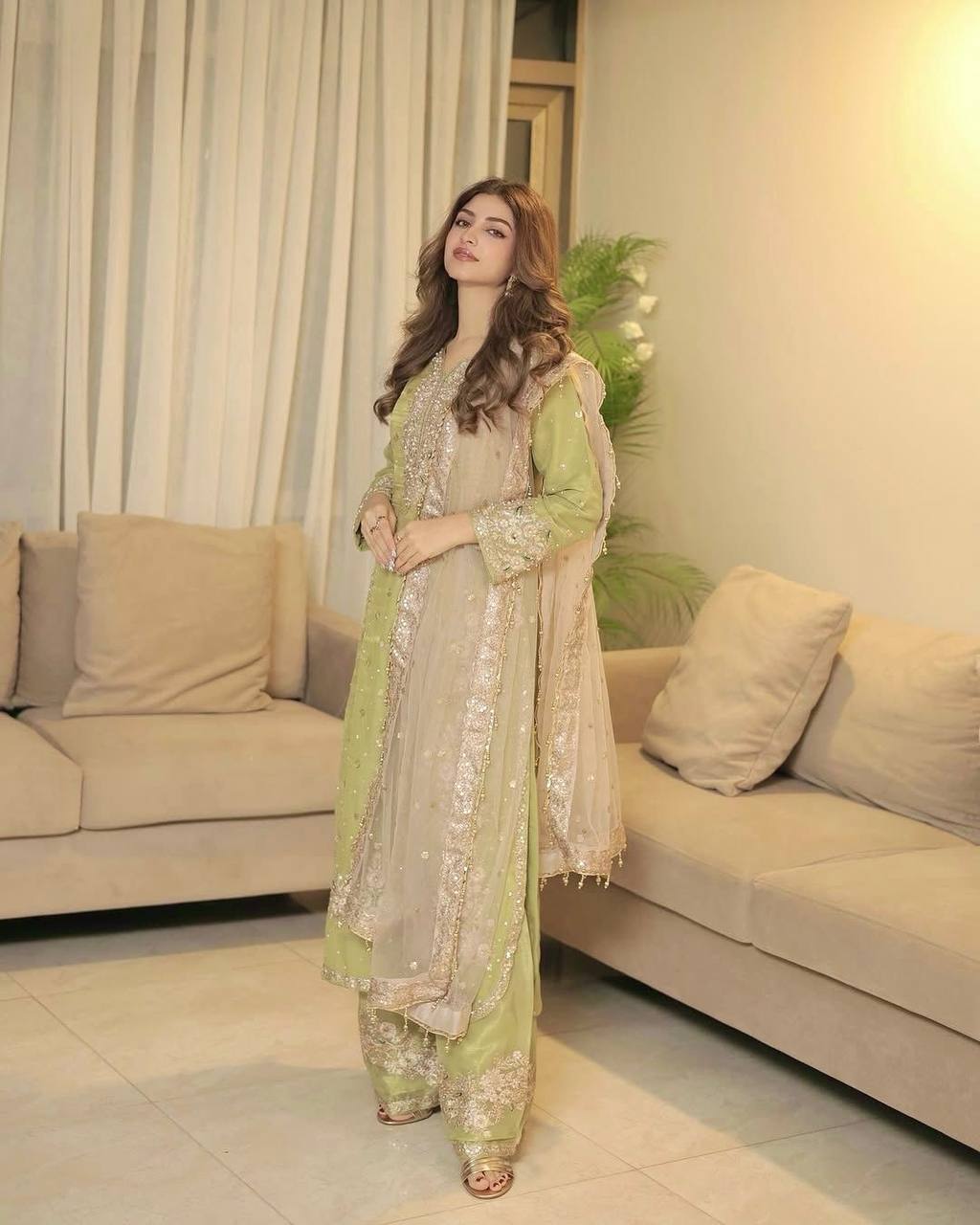 Pista Designer Party Wear Chinon Silk Plazzo Set – Exquisite Embroidery & Handwork