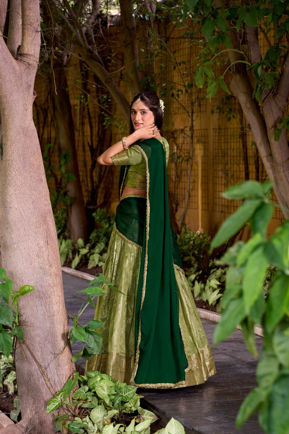 Pista Elegant Dupion Silk Stitched Lehenga with Zari Weaving Work, Unstitched Blouse & Zari Shimmer Dupatta